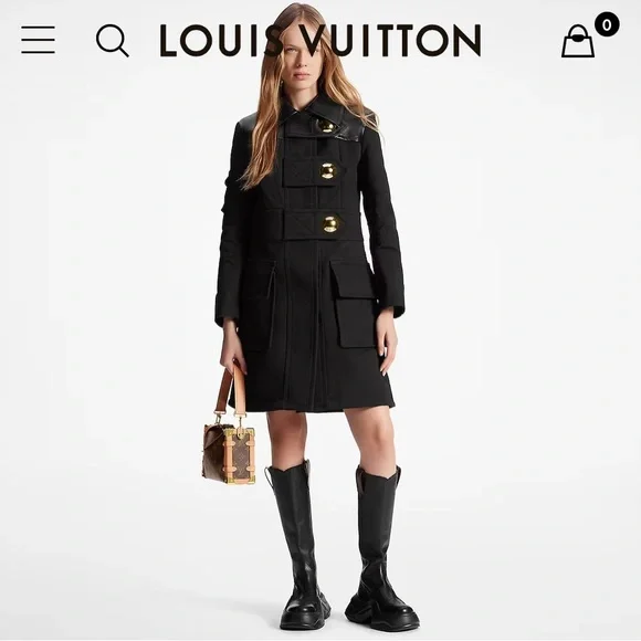 Louis Vuitton Leather Accent Snap Button Coat - Picture 4 of 6